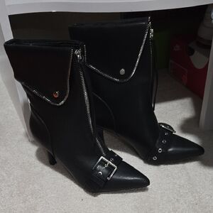 A New Day Black Heeled Boots with Silver Details